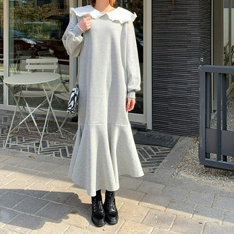 【新作10%OFF】裏起毛フリルカラーワンピース・全3色・b61647 レディース【ops】【韓国 ファッション ワンピース ロ