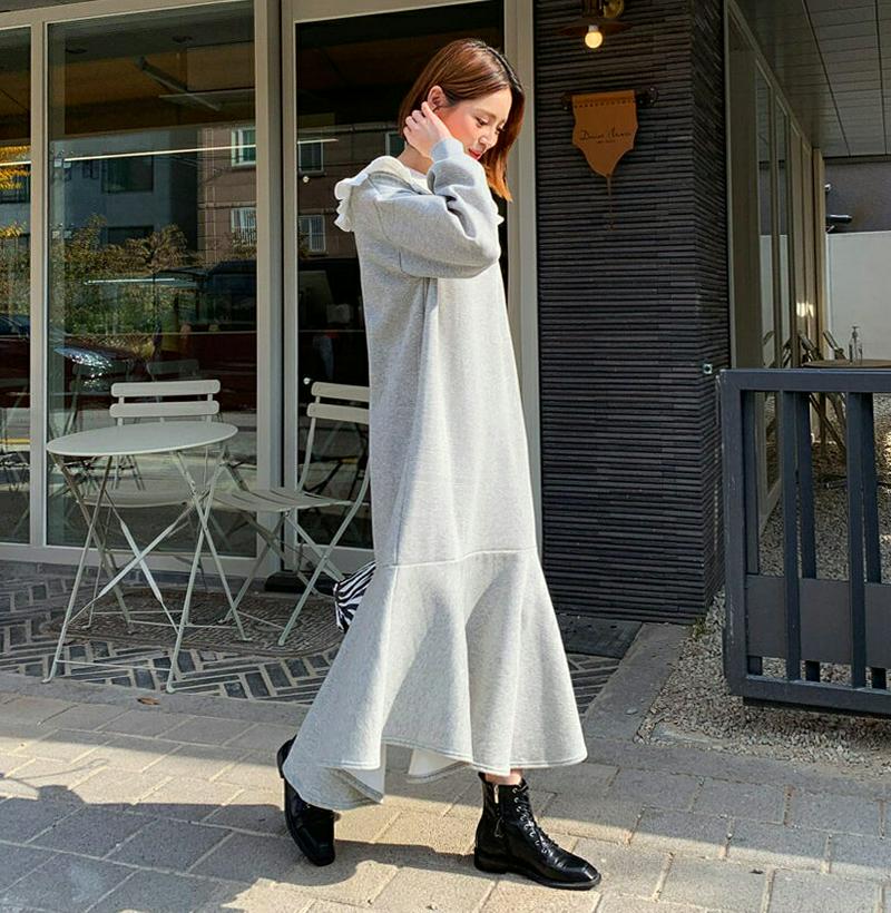 【新作10%OFF】裏起毛フリルカラーワンピース・全3色・b61647 レディース【ops】【韓国 ファッション ワンピース ロ