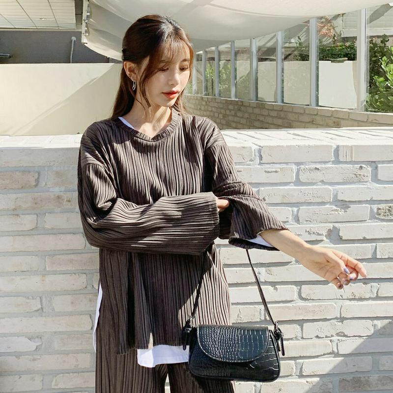 【新作10%OFF】ベロアスリットTシャツ・全2色・t61658 レディース【tops】【韓国 ファッション トップス Tシャツ