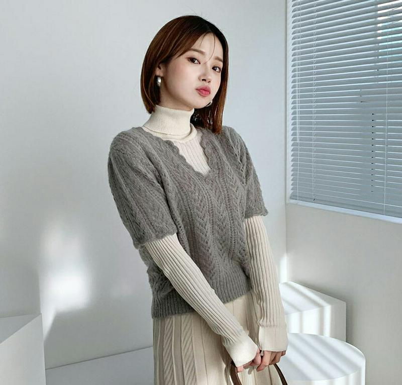 【新作10%OFF】Vネックパンチングニット・全2色・t61662 レディース【tops】【韓国 ファッション トップス ニット