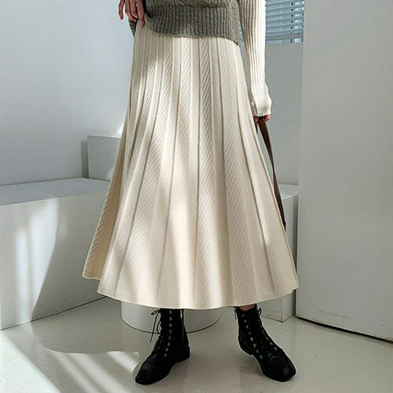 【新作10%OFF】ニットフレアスカート・全4色・b61625 レディース【sk】【韓国 ファッション ボトムス スカート ロン