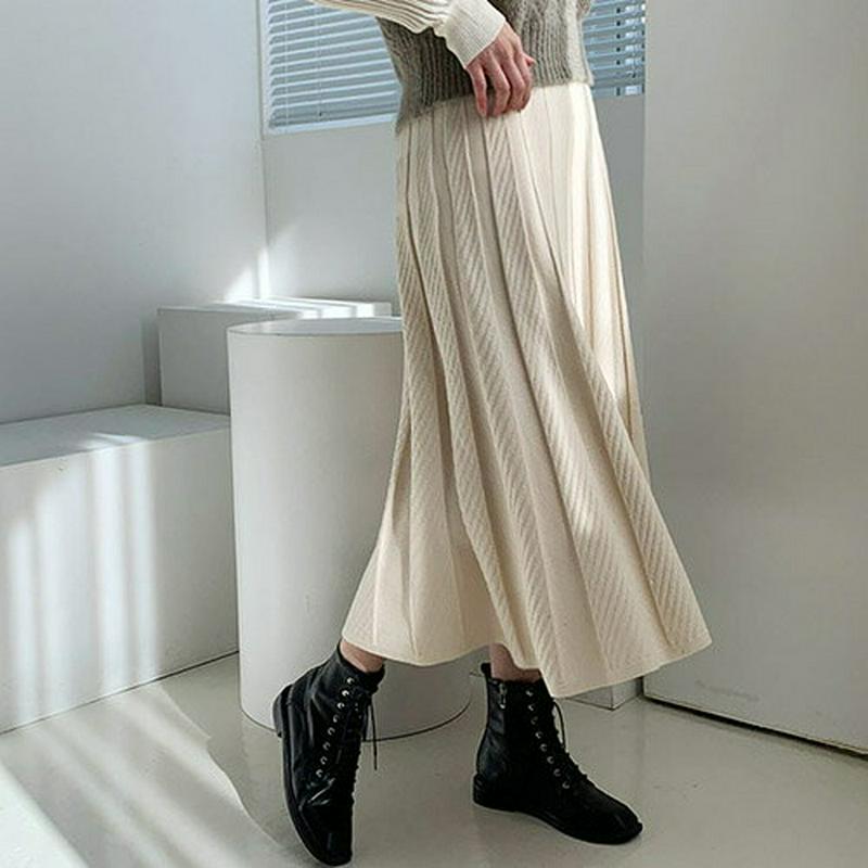 【新作10%OFF】ニットフレアスカート・全4色・b61625 レディース【sk】【韓国 ファッション ボトムス スカート ロン
