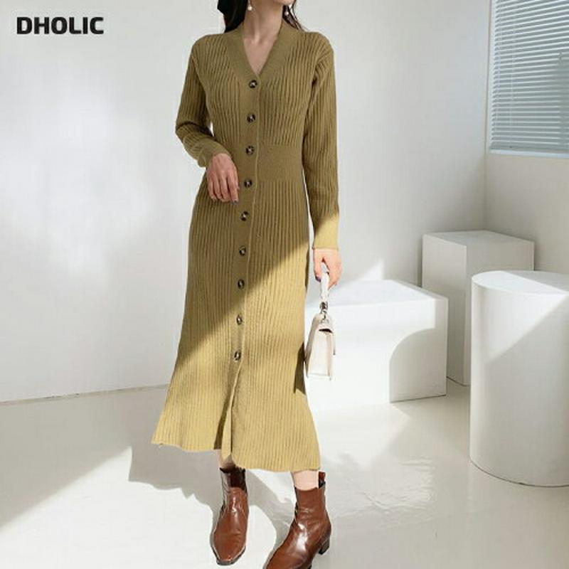 【新作10%OFF】ウール混ボタンニットワンピース・全3色・b61656 レディース【ops】【韓国 ファッション ワンピース 