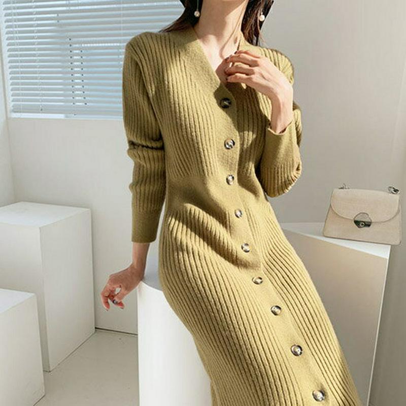 【新作10%OFF】ウール混ボタンニットワンピース・全3色・b61656 レディース【ops】【韓国 ファッション ワンピース 