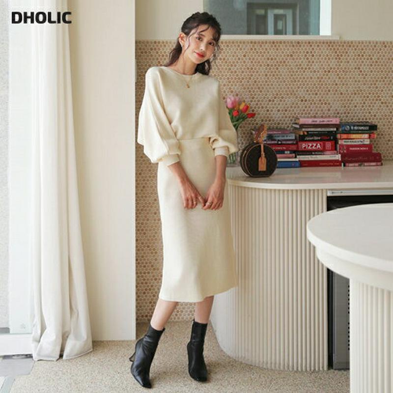 【新作10%OFF】パフニット&スカートSET・全2色・b64416 レディース 【ops】【韓国 ファッション セットアップ 