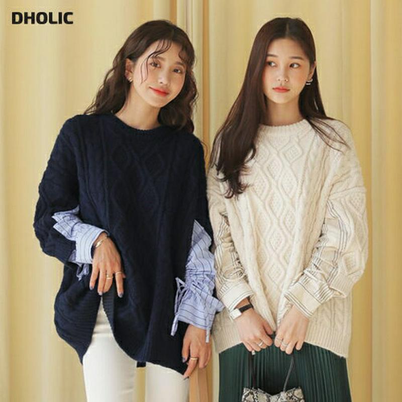 【新作10%OFF】ストライプコントラストニット・全2色・t64412 レディース 【tops】【韓国 ファッション トップス 