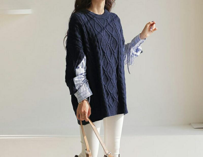 【新作10%OFF】ストライプコントラストニット・全2色・t64412 レディース 【tops】【韓国 ファッション トップス 