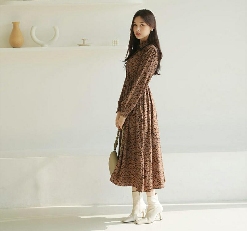 【新作10%OFF】レオパードカラーワンピース・全2色・64417 レディース 【ops】【韓国 ファッション ワンピース ロン