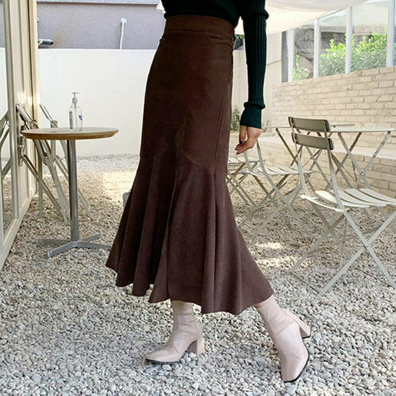 スリットマーメイドスカート・全3色・b61629 レディース【sk】【韓国 ファッション ボトムス スカート ロング丈 ロングスカート マーメイドスカート マーメイド バックゴム スリット シンプル 単色 無地 大人 フェミニン 上品 秋 冬】
