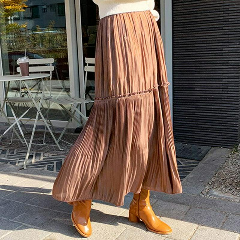 【新作10%OFF】グロッシープリーツスカート・全3色・61631 レディース【sk】【韓国 ファッション ボトムス スカート 