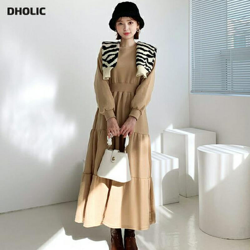 裏起毛ティアードワンピース・全3色・b61648 レディース【ops】 韓国ファッション ワンピース ロングワンピース スウェットワンピース ティアード 裏起毛 ラウンドネック ラグランスリーブ 長袖 ウエストゴム シンプル カジュアル ラフ 秋 冬