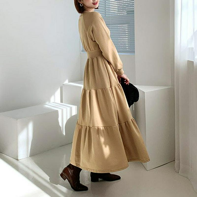 裏起毛ティアードワンピース・全3色・b61648 レディース【ops】 韓国ファッション ワンピース ロングワンピース スウェットワンピース ティアード 裏起毛 ラウンドネック ラグランスリーブ 長袖 ウエストゴム シンプル カジュアル ラフ 秋 冬