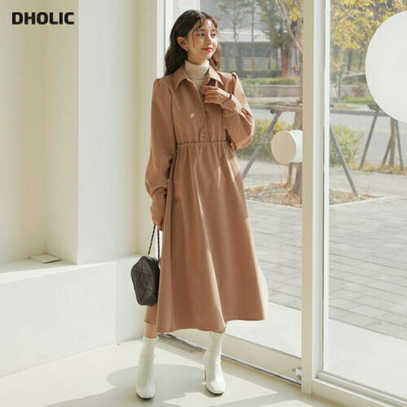 【新作10%OFF】カラーボタンフレアワンピース・全4色・t64420 レディース 【ops】【韓国 ファッション ワンピース 