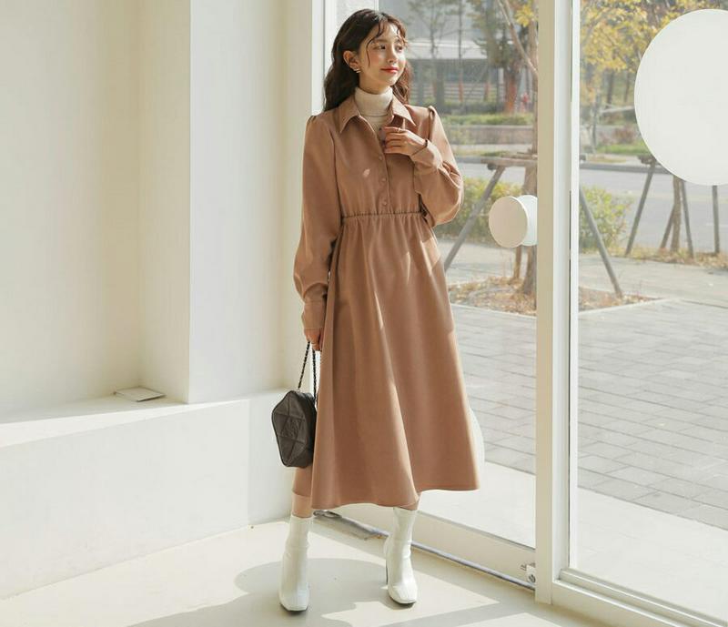 【新作10%OFF】カラーボタンフレアワンピース・全4色・t64420 レディース 【ops】【韓国 ファッション ワンピース 