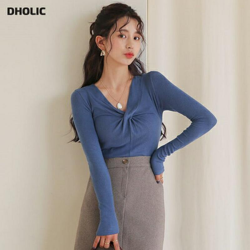 【新作10%OFF】起毛VネックギャザーTシャツ・全4色・b64401 レディース 【tops】【韓国 ファッション トップス 