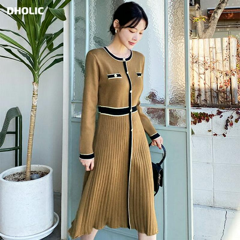 【新作10%OFF】配色ニットボタンワンピース・全2色・b64927 レディース【ops】【韓国 ファッション ワンピース ロン