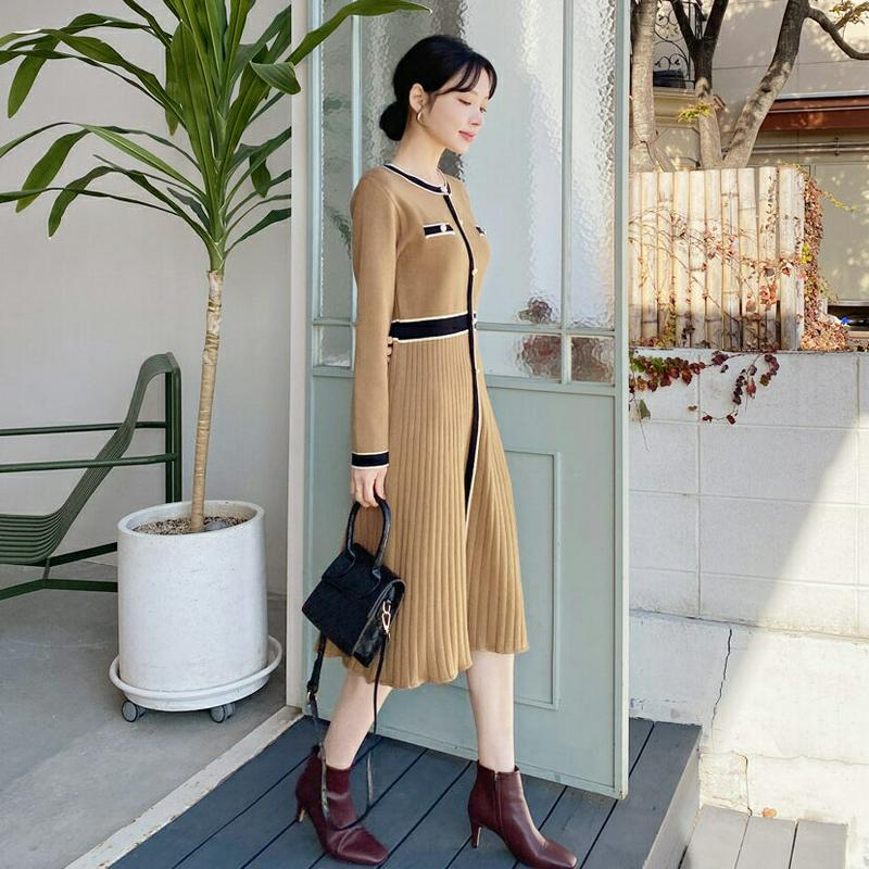 【新作10%OFF】配色ニットボタンワンピース・全2色・b64927 レディース【ops】【韓国 ファッション ワンピース ロン