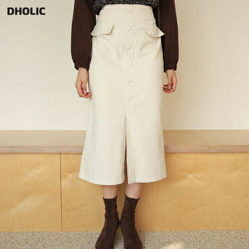 【新作10%OFF】コーデュロイボタンスカート・全3色・t64424 レディース 【sk】【韓国 ファッション ボトムス スカー