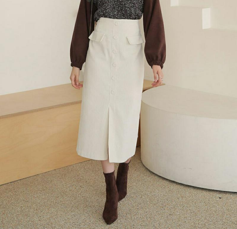【新作10%OFF】コーデュロイボタンスカート・全3色・t64424 レディース 【sk】【韓国 ファッション ボトムス スカー