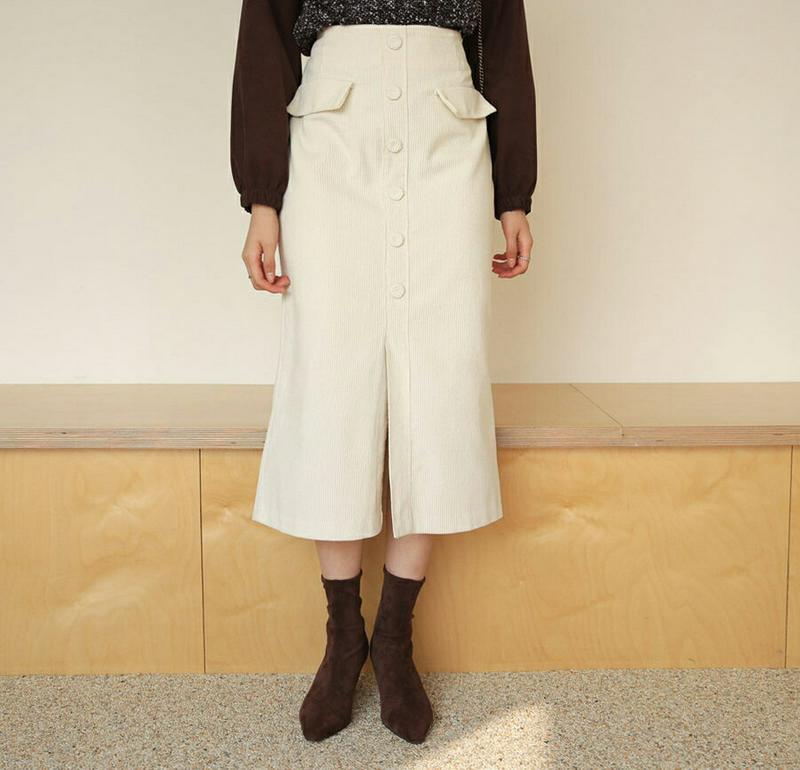 【新作10%OFF】コーデュロイボタンスカート・全3色・t64424 レディース 【sk】【韓国 ファッション ボトムス スカー