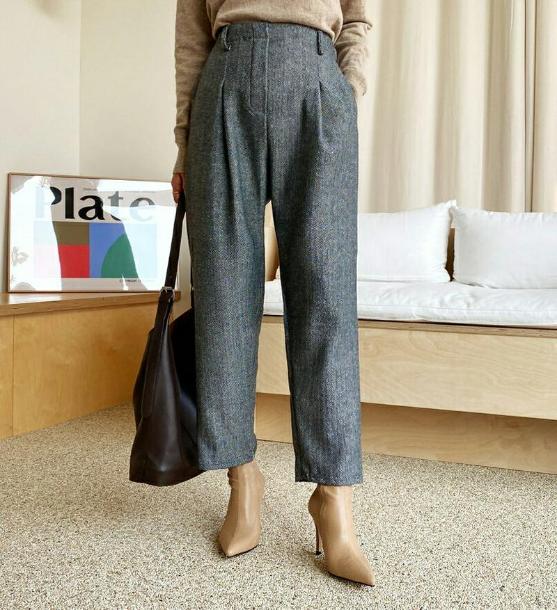 【新作10%OFF】ヘリンボーンタックパンツ・全2色・t64429 レディース 【pt】【韓国 ファッション ボトムス パンツ 