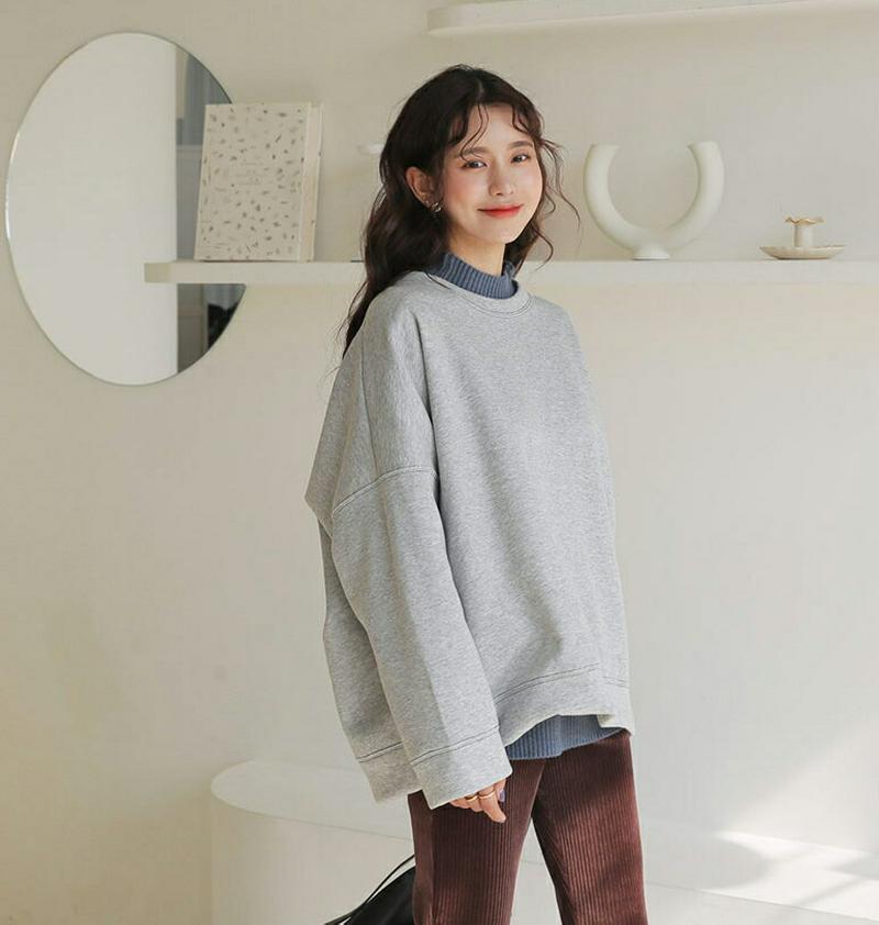 【新作10%OFF】裏起毛ステッチルーズTシャツ・全4色・b64404 レディース 【tops】【韓国 ファッション トップス 