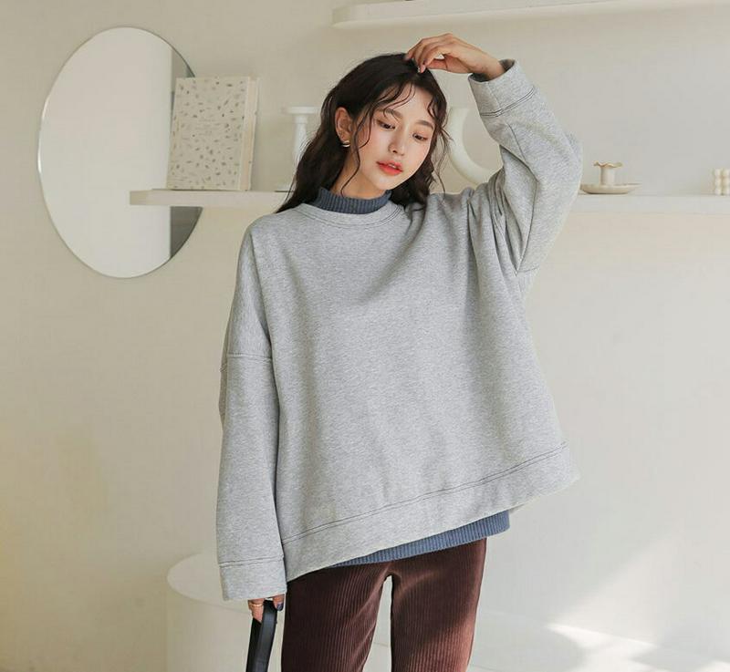 【新作10%OFF】裏起毛ステッチルーズTシャツ・全4色・b64404 レディース 【tops】【韓国 ファッション トップス 