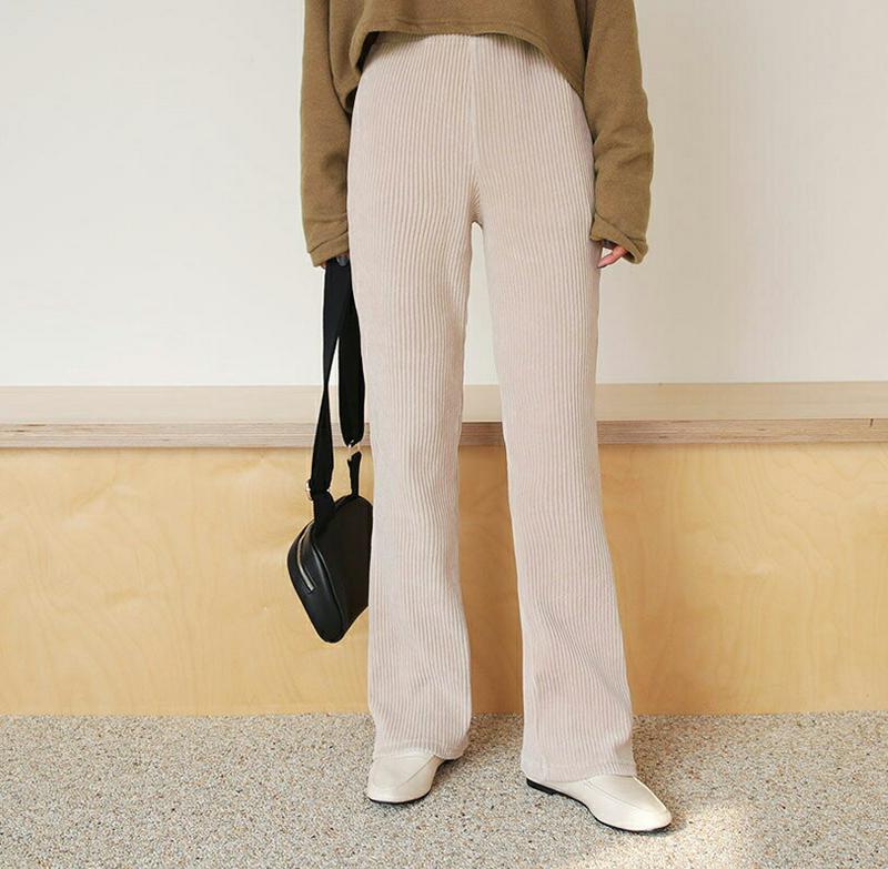 リブフレアパンツ・全4色・t64427 レディース 【pt】【 韓国ファッション ボトムス パンツ ロング ウエストゴム セミブーツカット スリム リブ リブパンツ フレアパンツ 単色 シンプル 細身 無地 カジュアル 秋 冬 春】【STYLE】233