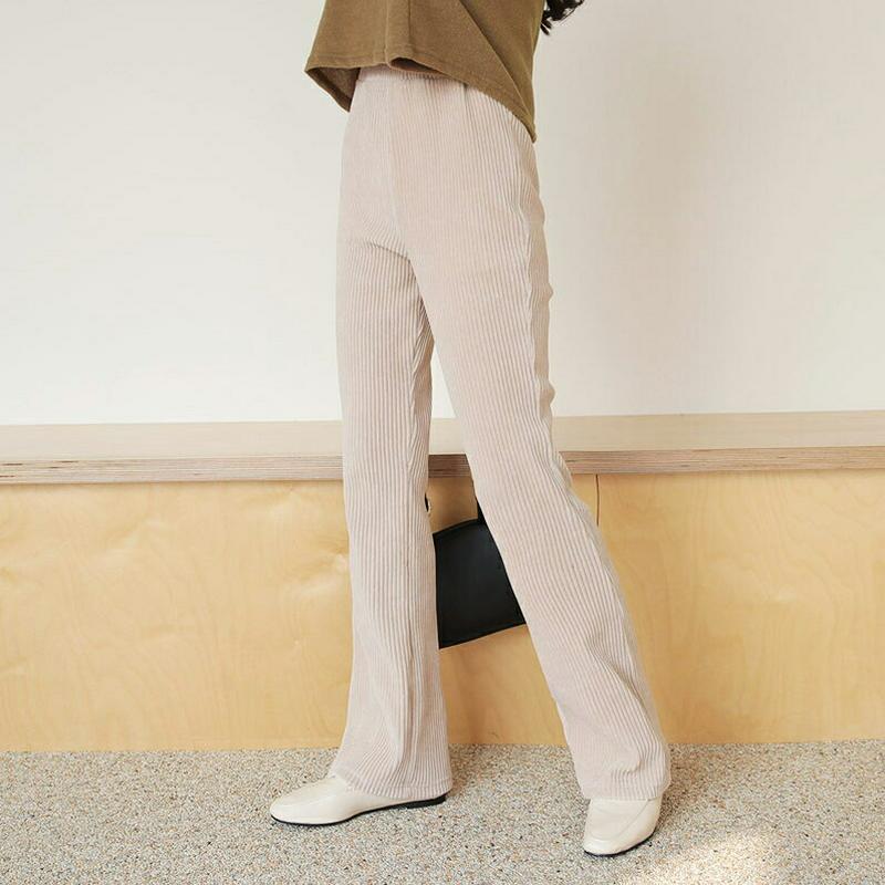 リブフレアパンツ・全4色・t64427 レディース 【pt】【 韓国ファッション ボトムス パンツ ロング ウエストゴム セミブーツカット スリム リブ リブパンツ フレアパンツ 単色 シンプル 細身 無地 カジュアル 秋 冬 春】【STYLE】233