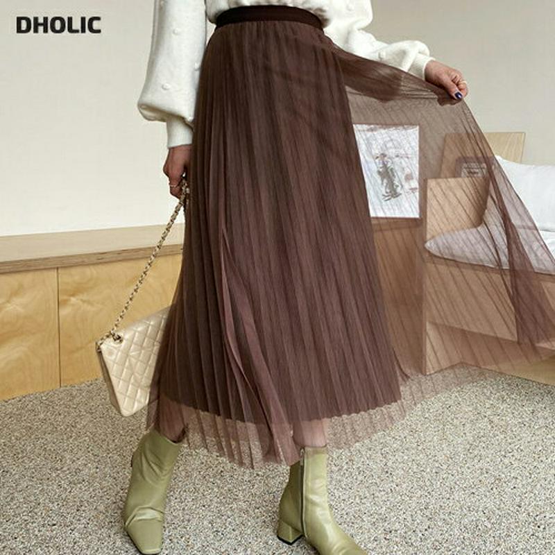 ≪人気商品再入荷≫ベロア&チュールリバーシブルスカート・全3色・b64426 レディース 【sk】【 韓国ファッション ボトムス スカート ロング ロングスカート フレア Aライン ウエストゴム プリーツ 2WAY ベロア ベルベット 光沢 カジュアル 秋 冬 春】【STYLE】