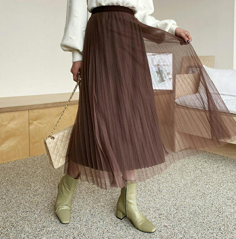≪人気商品再入荷≫ベロア&チュールリバーシブルスカート・全3色・b64426 レディース 【sk】【 韓国ファッション ボトムス スカート ロング ロングスカート フレア Aライン ウエストゴム プリーツ 2WAY ベロア ベルベット 光沢 カジュアル 秋 冬 春】【STYLE】