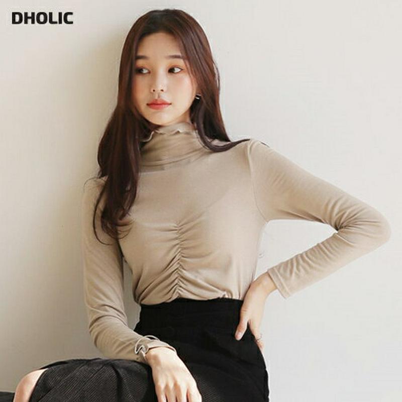 【新作10%OFF】フリルハイネックギャザーTシャツ・全3色・t64402 レディース 【tops】【韓国 ファッション トップ