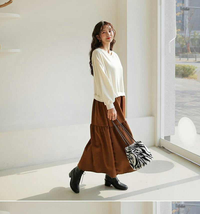 【新作10%OFF】裏起毛コントラストティアードワンピース・全3色・b64419 レディース 【ops】【韓国 ファッション ワ