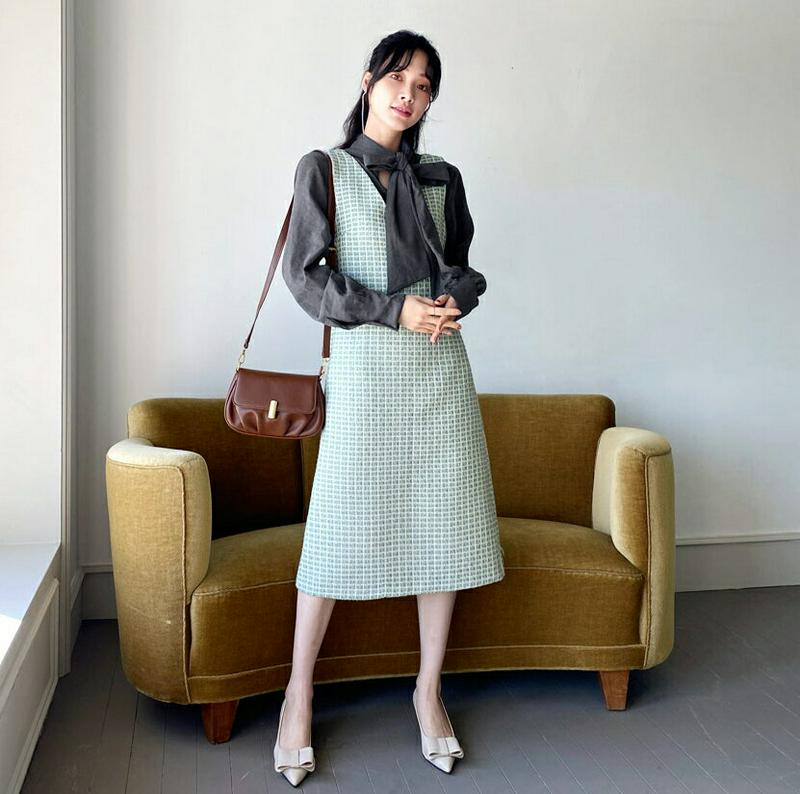 【新作10%OFF】ツイードスリーブレスワンピース・全2色・t64926 レディース【ops】【韓国 ファッション ワンピース 