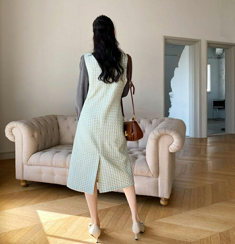 【新作10%OFF】ツイードスリーブレスワンピース・全2色・t64926 レディース【ops】【韓国 ファッション ワンピース 