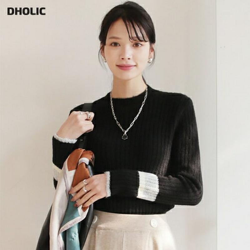 【新作10%OFF】リブ配色スリーブニット・全3色・b64957 レディース【tops】【トップス ニット ニットトップス 長袖
