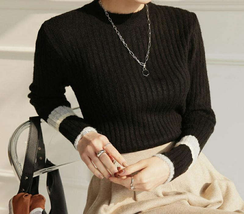 【新作10%OFF】リブ配色スリーブニット・全3色・b64957 レディース【tops】【トップス ニット ニットトップス 長袖