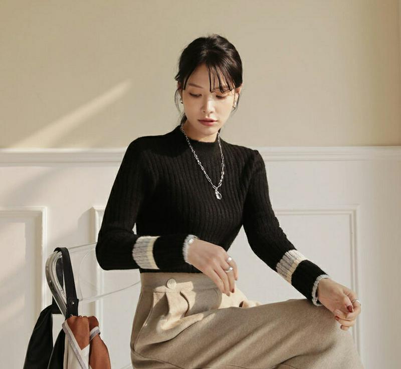 【新作10%OFF】リブ配色スリーブニット・全3色・b64957 レディース【tops】【トップス ニット ニットトップス 長袖