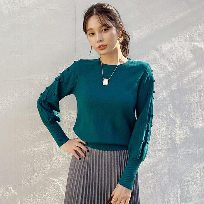 【新作10%OFF】ポンポンパフニット・全4色・b64925 レディース【tops】【韓国 ファッション トップス ニット ニッ