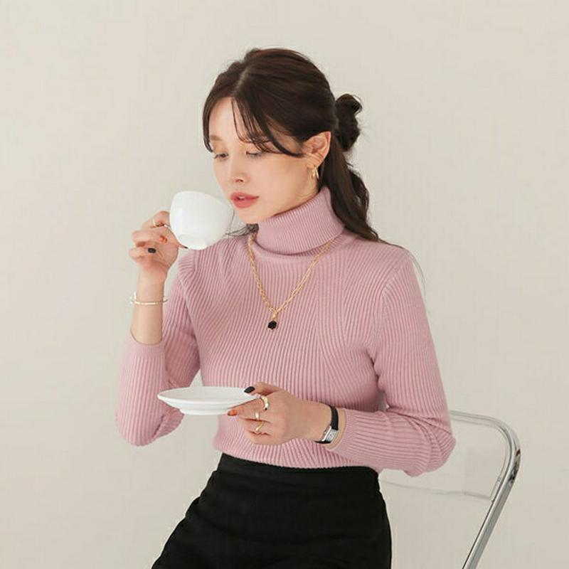 【新作10%OFF】リブスリムタートルネックTシャツ・全5色・b64959 レディース【tops】【トップス ニット ニットトッ