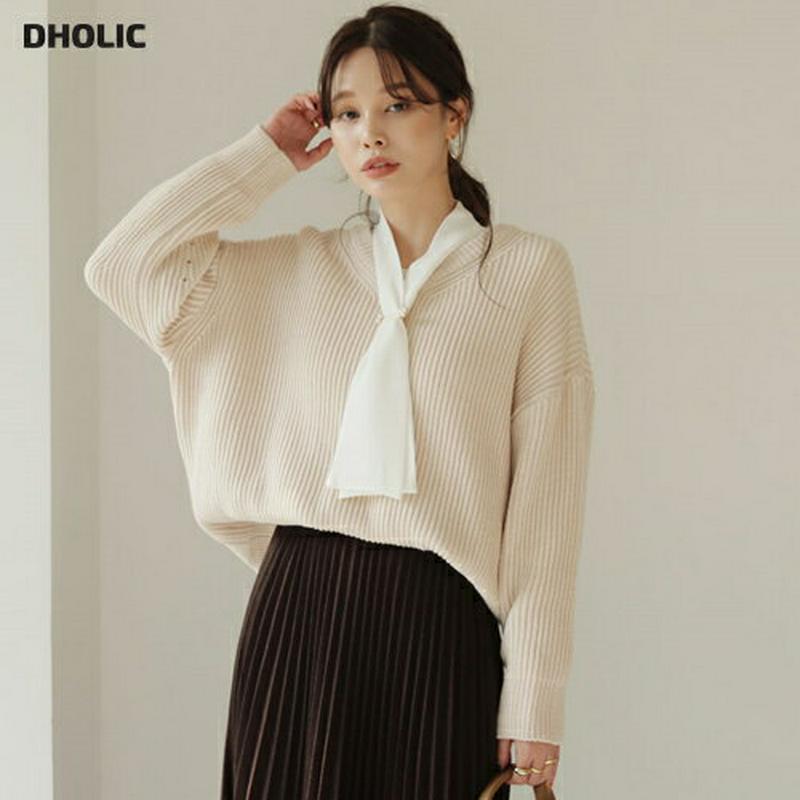 【新作10%OFF】Vネックルーズリブニット・全5色・t64955 レディース【tops】【トップス ニット ニットトップス リ