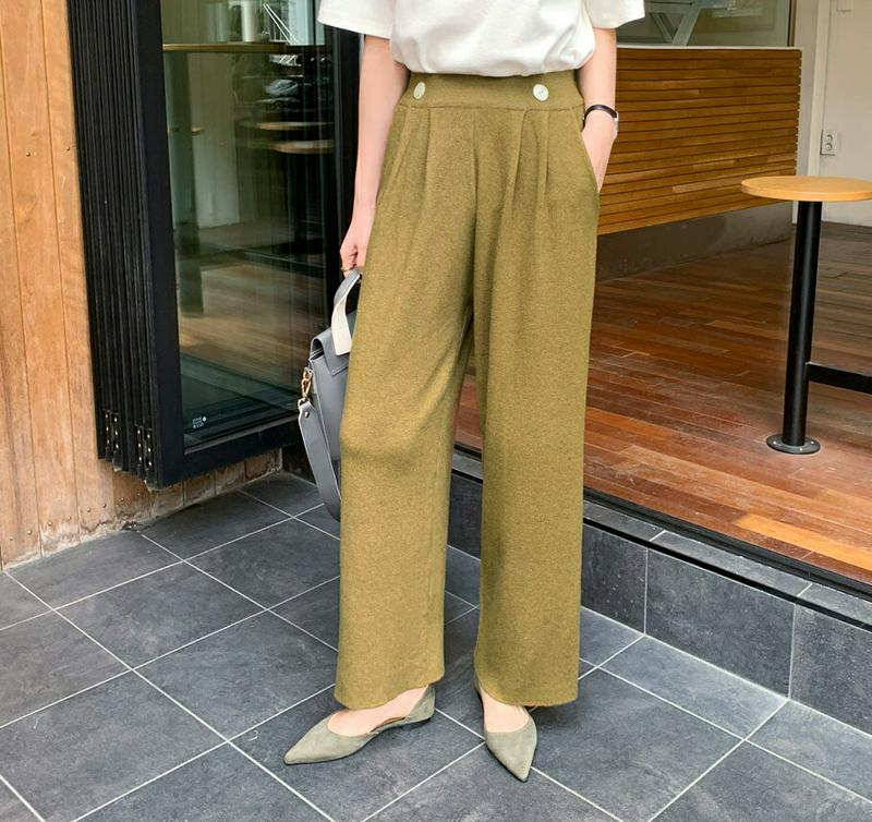 【新作10%OFF】フェイクボタンニットパンツ・全3色・t64977 レディース【pt】【パンツ ズボン ロングパンツ ワイド 