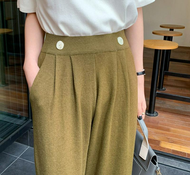 【新作10%OFF】フェイクボタンニットパンツ・全3色・t64977 レディース【pt】【パンツ ズボン ロングパンツ ワイド 