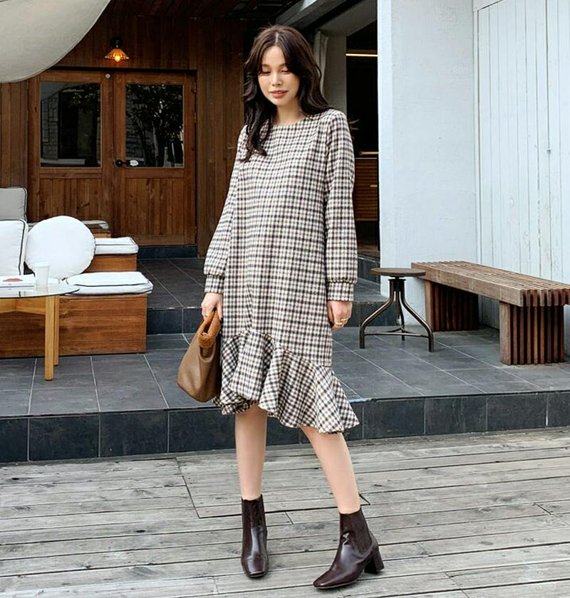 【新作10%OFF】チェックフレアヘムワンピース・全2色・t64970 レディース【ops】【ワンピース ミディ丈 ミディワンピ