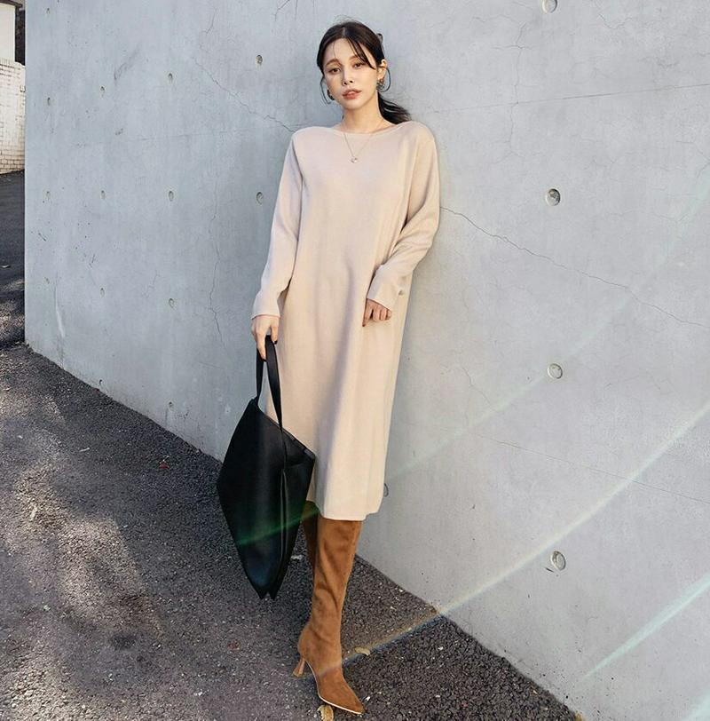 ボートネックニットワンピース・全4色・b64883 レディース【ops】【韓国 ファッション ワンピース ロングワンピース ボー