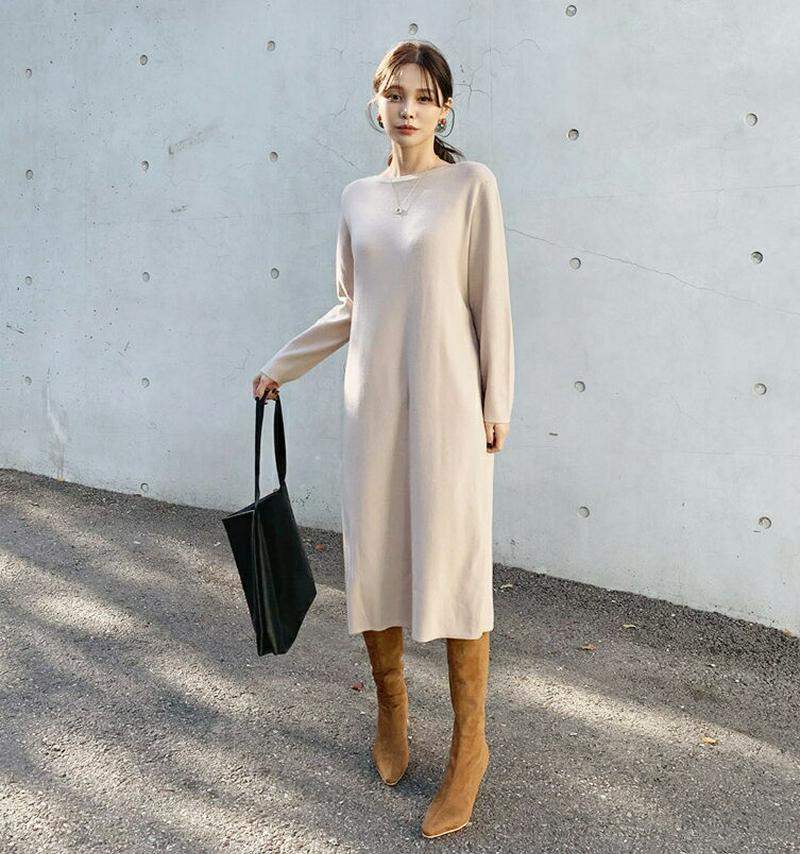 ボートネックニットワンピース・全4色・b64883 レディース【ops】【韓国 ファッション ワンピース ロングワンピース ボー