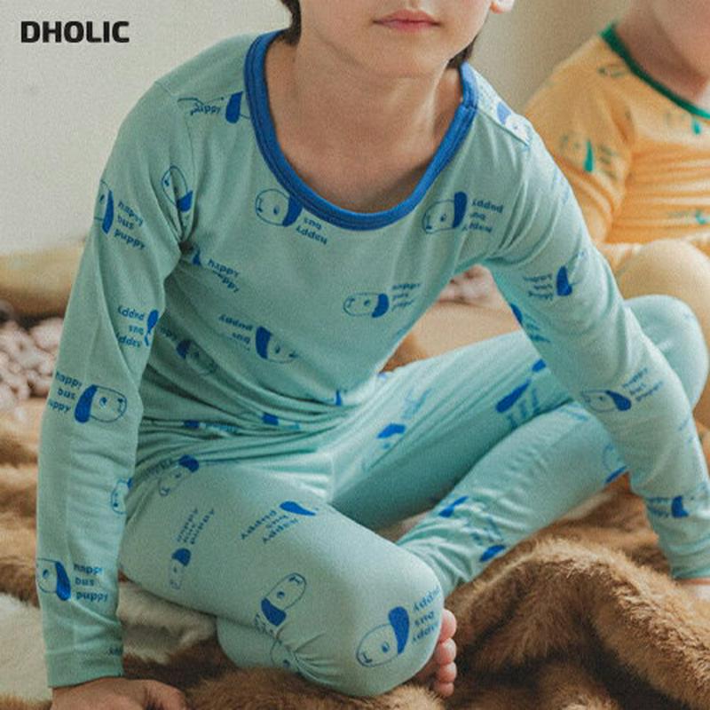 起毛ドッグパジャマSET(ブルー)・p008235 キッズ【3~8才】【uw】【パジャマ ルームウェア 部屋着 起毛 トップス パンツ 長袖 犬 わんちゃん アニマル カジュアル 女の子 男の子 韓国 韓国子供服 子供 こども 子供服 こども服】【KIDS】