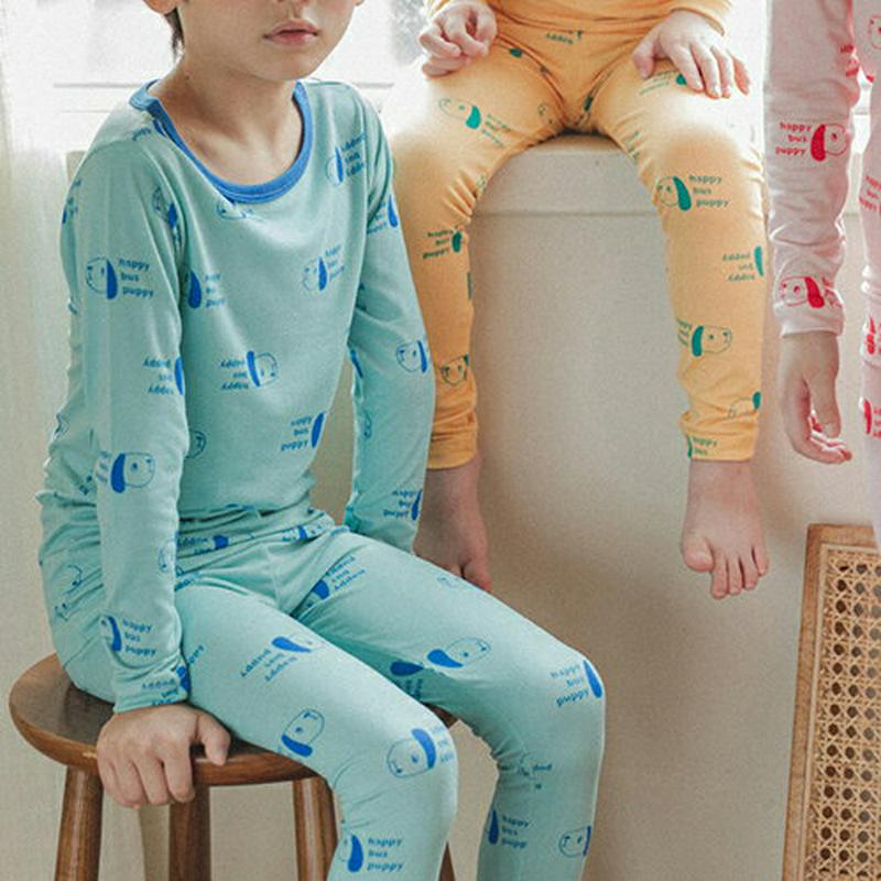 起毛ドッグパジャマSET(ブルー)・p008235 キッズ【3~8才】【uw】【パジャマ ルームウェア 部屋着 起毛 トップス パンツ 長袖 犬 わんちゃん アニマル カジュアル 女の子 男の子 韓国 韓国子供服 子供 こども 子供服 こども服】【KIDS】