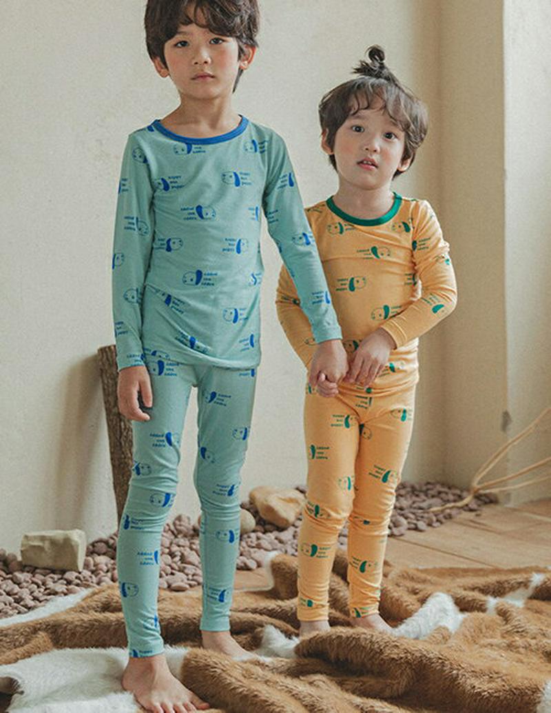 起毛ドッグパジャマSET(ブルー)・p008235 キッズ【3~8才】【uw】【パジャマ ルームウェア 部屋着 起毛 トップス パンツ 長袖 犬 わんちゃん アニマル カジュアル 女の子 男の子 韓国 韓国子供服 子供 こども 子供服 こども服】【KIDS】