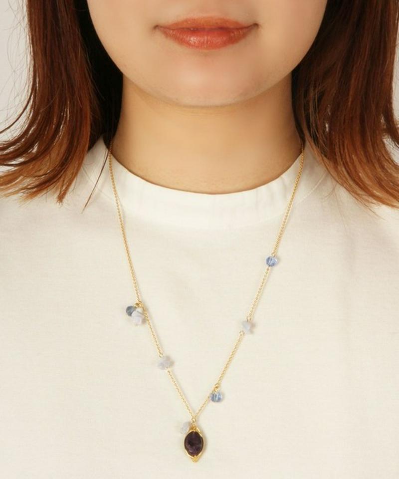 【顔周りを華やかに】K14GF アメジスト×ブルーレースネックレス
